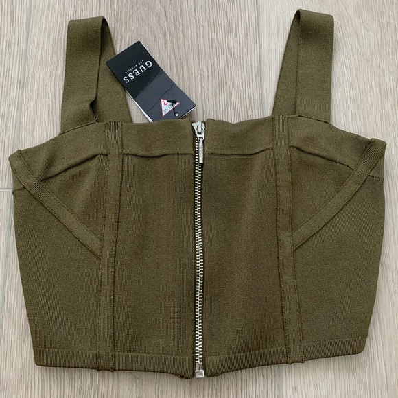 Guess Cropped Zipper Bandage Top - Olive Green - Picture 1 of 3